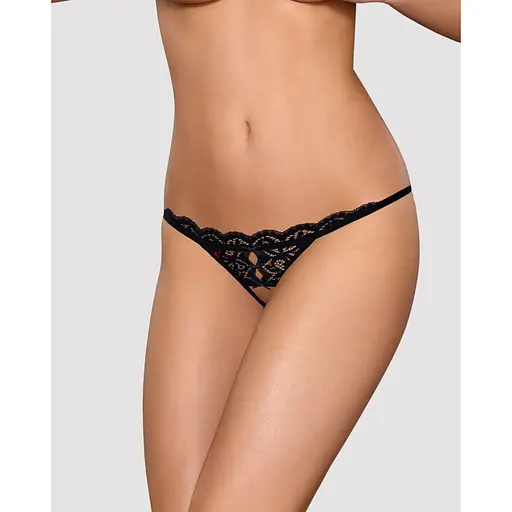 Кружевные танги с двумя отверстиями Obsessive 831-THC-1 crotchless ThongL/XL, черные, бантики - фото 5