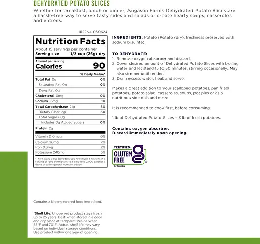 Сублимированный нарезанный картофель с длительным сроком хранения 25 лет Augason Farms, 15 порций (101200) - фото 4