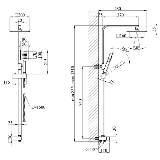 Душевая система Kroner KRP Edelstahl Kubus - ESG231 Flex (CV029977) - фото 9