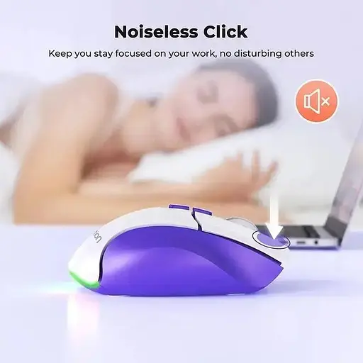 Комп'ютерна миша BTM001 RGB підсвічування 2400 DPI 7 кнопок USB 2.4G бездротова ігрова White-purple - фото 7