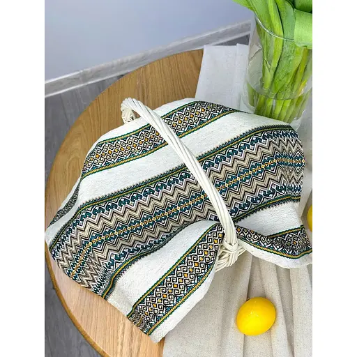 Комплект Великодній кошик Буковина (маленький) з лляним рушником 45х30 см Рандеву та свічкою - фото 3