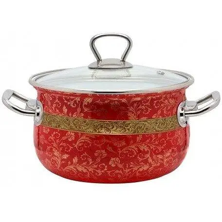 Кастрюля эмалированная Interos Арабская ночь с крышкой 3.1 красная (1818)