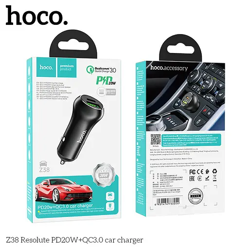 Адаптер автомобильный HOCO Resolute car charger Z38 1USB/1Type-C, QC/PD, 3A, 38W - фото 6