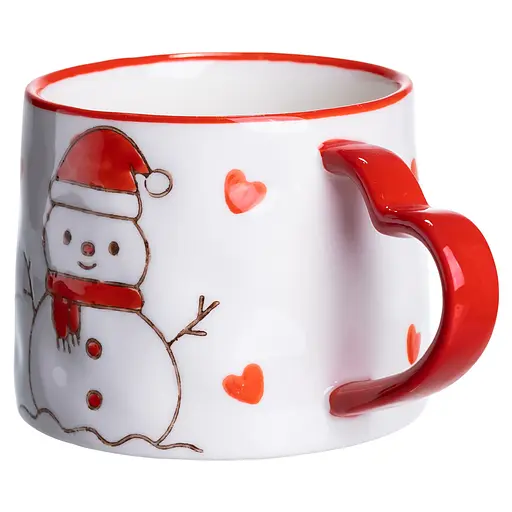Новорічна порцелянова чашка для чаю та кави Сніговик 350 мл Білий з червоним Yiwu FM-CS-55A - фото 4