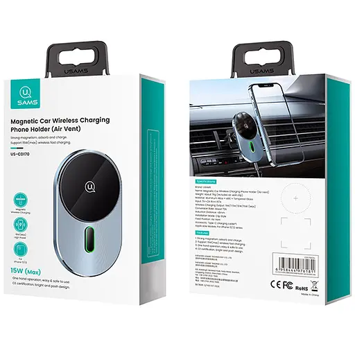 Автодержатель с БЗУ Usams US-CD170 15W Air Vent - фото 6