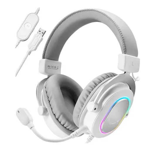 Игровые наушники с микрофоном Fifine H-6W RGB USB 7.1 White - фото 3
