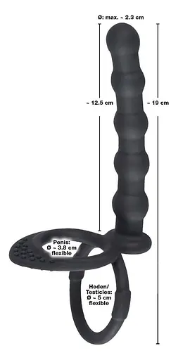 Анальна пробка з ерекційним кільцем Black Velvets Cock And Ball Ring 19 см (чорний) - фото 8