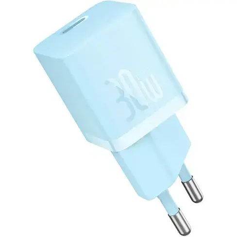 Зарядний адаптер швидкий Baseus GaN 5 FC mini USB-C 30 W (CCGN070603) блакитний - фото 1