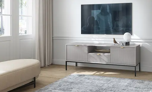 Тумба під телевізор Perfect Home Нова / Nova 2-дверна з 1 шухлядою і чорними ніжками RTV154 Сірий (PFH-091227)