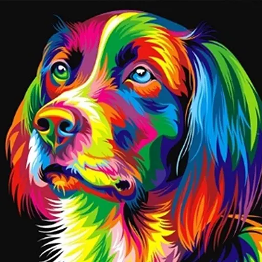 Алмазна мозаїка зі стразами на підрамнику повна викладка Райдужний пес 40*50см - фото 1