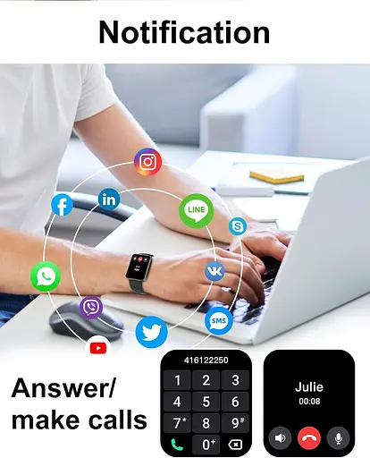 Розумний годинник (відповівши/скликаючи), 1,85" розумний годинник для чоловіків і жінок Цифровий годинник Фітнес-трекер - фото 3