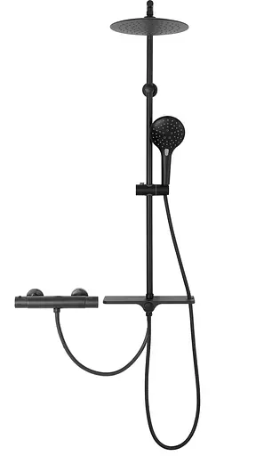 Душова система Rea Mike black чорний з термостатом і полицею REA-P0550, Чорний - фото 4