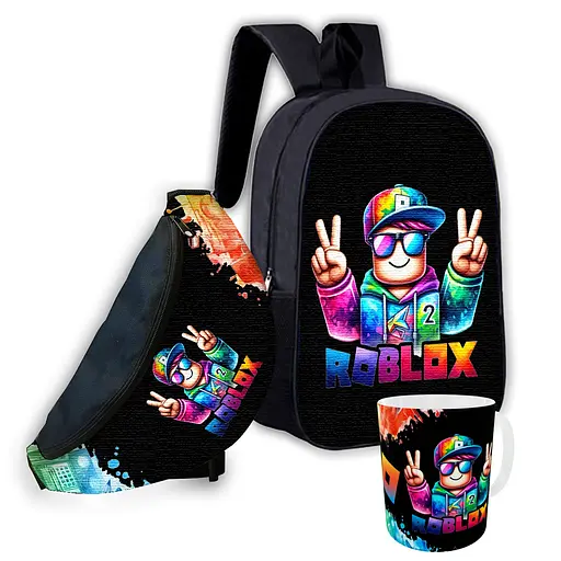 Набір дитячий Роблокс «Roblox» рюкзак 36х27см сумка-бананка, кружка з принтом для хлопчика (01584)