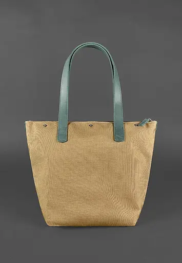 Шкіряна плетена жіноча сумка Пазл L зелена Crazy Horse - фото 4