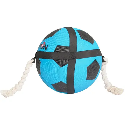 Игрушка для собак Camon мяч резиновый для футбола с веревочными ручками черно-голубой 22 см