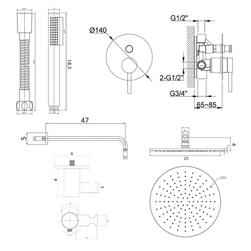 Душова система Kohlman Axel 25 graphite + BOX прихованого монтажу QW210AGR25, Графіт - фото 2
