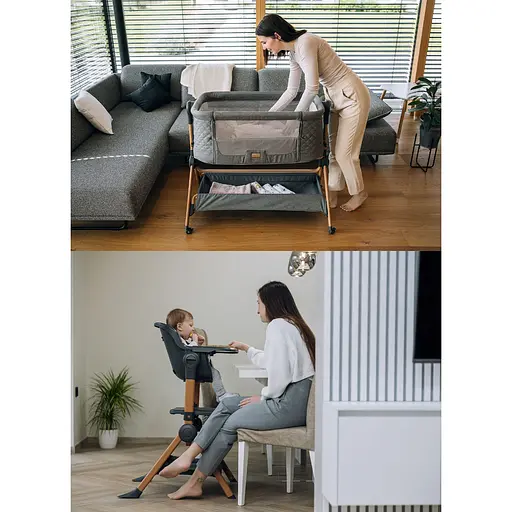 Приставная кроватка и стульчик для ребенка FreeON Nest & Feed 2 в 1 grey (84959) - фото 7