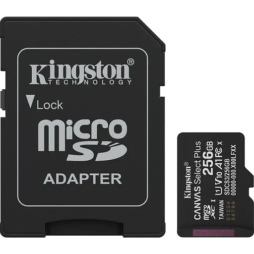 Карта памяти Kingston microSDXC Canvas Select Plus 256GB Class 10 UHS-1 А1 + SD адаптер SDCS3/256GB [144833]
