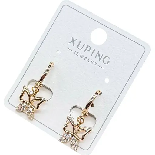 Сережки метелики Xuping з блискучими камінцями гіпоалергенне медичне золото - фото 1