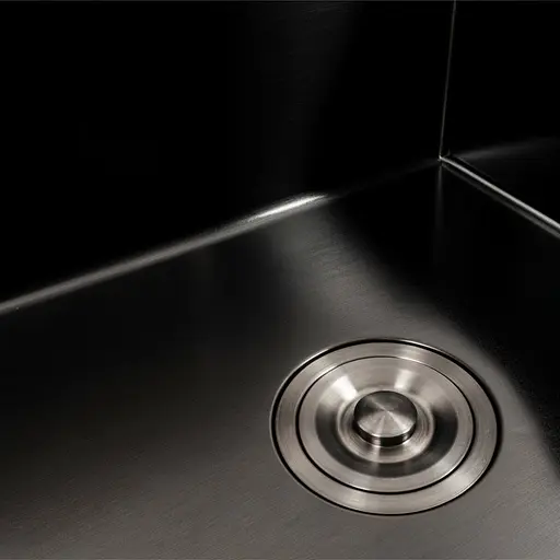 Кухонная мойка CM 65x50 R PVD черная Platinum Handmade (круглый сифон 3.0/0.8), Черный - фото 7