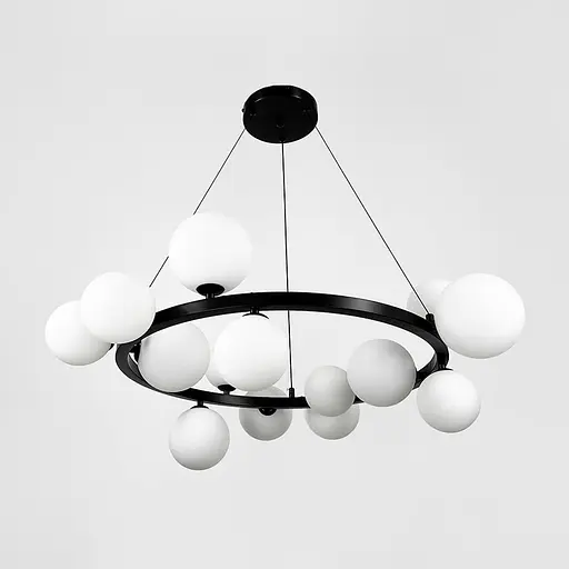 Кільцева чорна люстра з 14 білими плафонами 75 см Line F Арт. BM62 14 BK+WT - фото 1