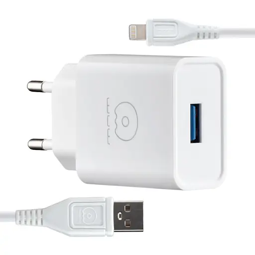 Мережевий зарядний пристрій WUW T28 2.4A USB with Lightning Cable Білий - фото 1