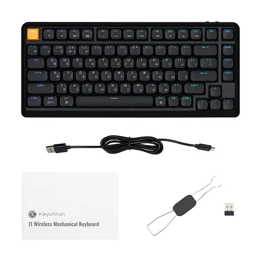 Keychron Клавіатура механічна J1 82Key, K pro Brown, WL/BT/USB-A, QMK, Hot-swap, EN/UKR, RGB, чорний - фото 2
