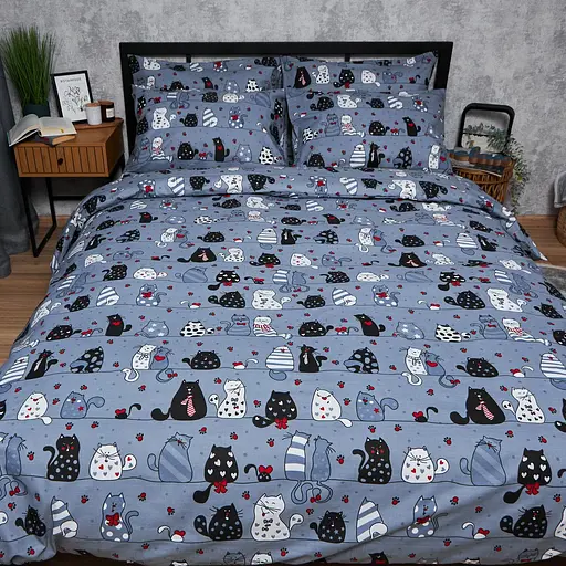 Комплект постільної білизни Moon&Star Бязь Gold Люкс Feline Fun King Size 220x240 наволочки 2х50х70 - фото 3