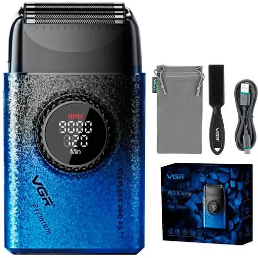 Електробритва VGR V-377 шейвер подвійне лезо з регулюванням потужності LED-дисплей 5 Вт Синій - фото 1