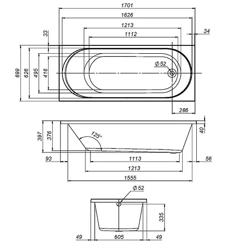 Ванна акриловая AM.PM X-Joy 170x70 см белый W94A-170-070W-A1 Белый - фото 7