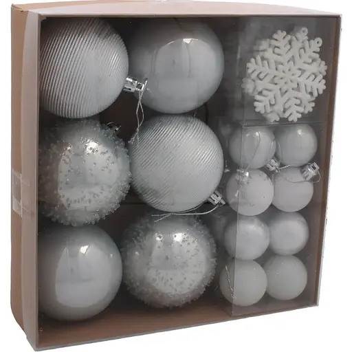 Комплект елочных украшений Chomik Шарики, снежинки пластиковые серебряные 30 шт. (BAI5324)
