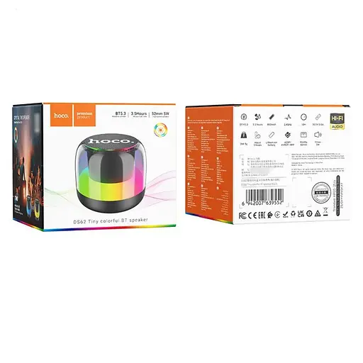 Портативна bluetooth колонка Hoco DS62 з LED підсвічуванням чорний - фото 8
