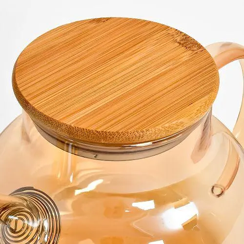 Заварник-графин 800 мл с ситом и бамбуковой крышкой. Стеклянный чайник [MD] - фото 2