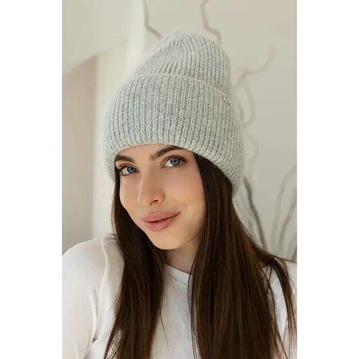 Теплая женская шапка Ангора Сердечко с флисовой подкладкой Серый - фото 1