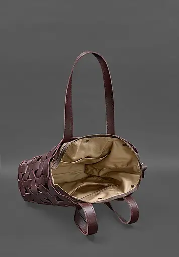 Шкіряна плетена жіноча сумка Пазл L бордова краст - фото 6