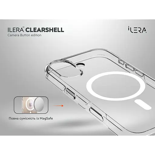 Чехол iLera ClearShell Camera Button with MagSafe для Apple iPhone 17 Transparent ILHsCLCaB17 (150425) - фото 4
