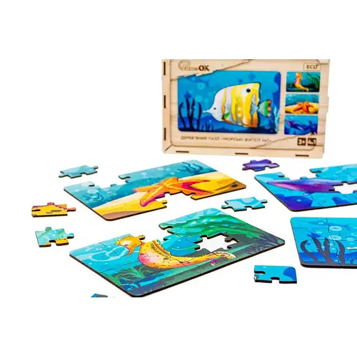 Детский деревянный пазл Морские жители 4 в 1 PuzzleOK Puz-57896, 80 элементов - фото 3