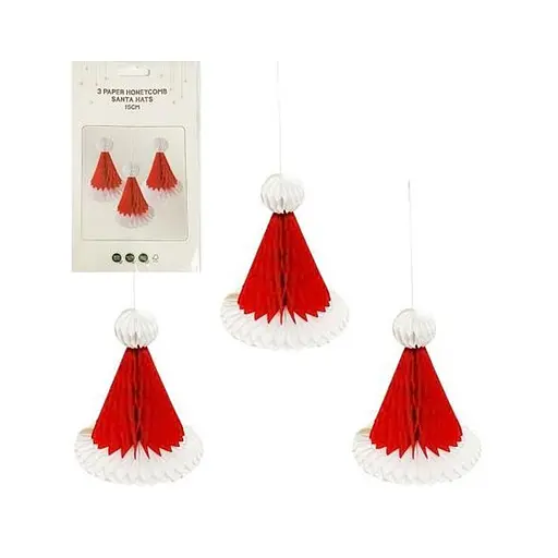 Набір підвісних паперових новорічних прикрас "Шапка Санти" Bambi CG-8, 3 шт - фото 1