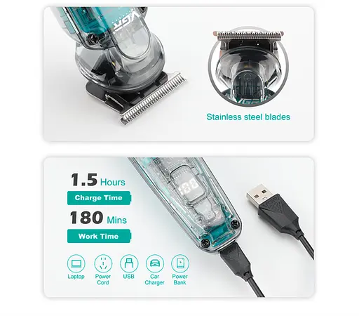 Триммер аккумуляторный VGR V-949 для бороды и носа IPX6 LCD (5 насадок) - фото 3