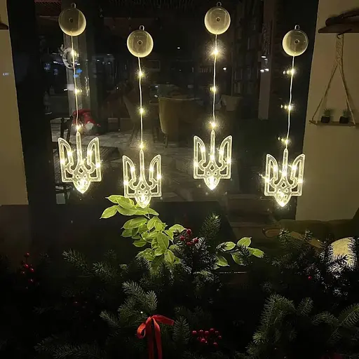 Светодиодная гирлянда светильник набор фигурок «Украинский трезубец» 10 лед с батарейками на окно