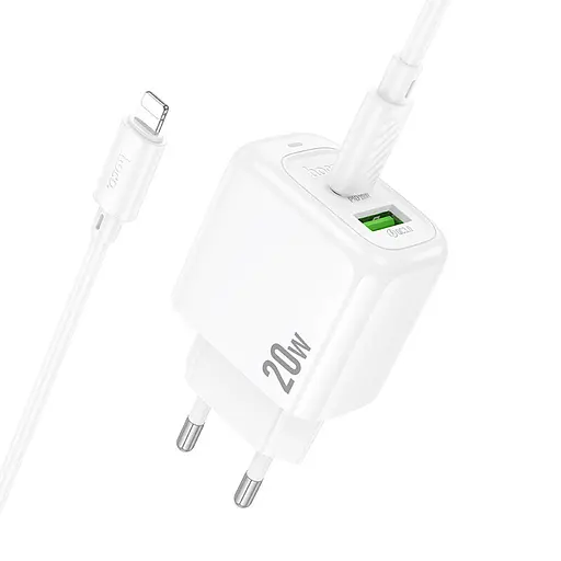 МЗП Hoco CS54A Surplus PD20W+QC3.0 (1USB-A/1C) + Type-C to Lightning White - фото 6