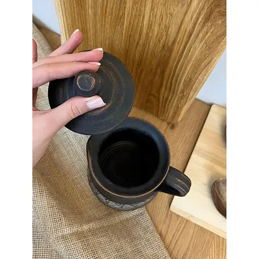 Заварочный чайник 1.3 литра керамический (глиняный) резной с ручкой   - фото 5