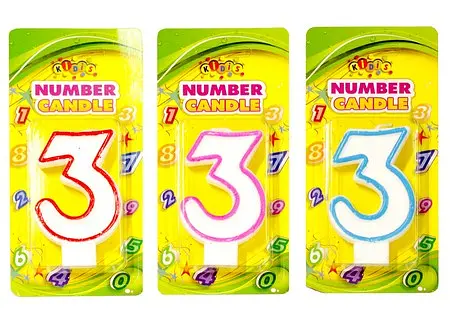 Свічка-цифра з кольоровим контуром, цифра 3, 4 шт. в упаковці