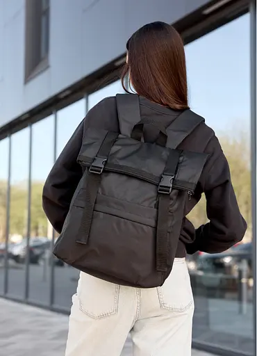 Жіночий рюкзак рол Sambag RollTop Milton чорний тканинний 41 х 30 х 16 см (24211065) - фото 2