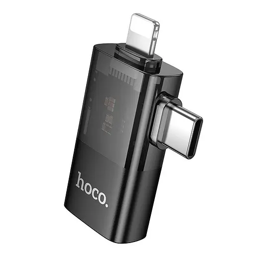Переходник адаптер Hoco ua36e - iP male + USB-C male to USB female OTG 2 в 1 черно-прозрачный - фото 1