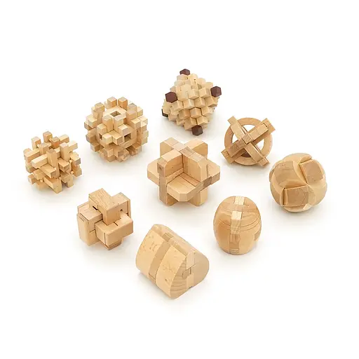 Набор 3D из 9-головоломок "Набор №4" + сумка для хранения дерево Размеры элементов 5.7-10 см 240х160х135 мм 0.915 кг - фото 1