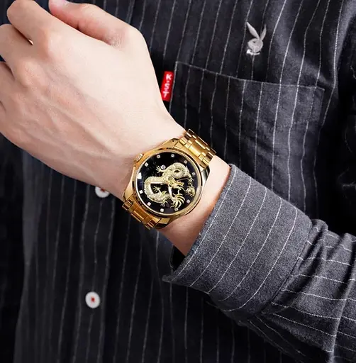 Чоловічий наручний годинник Skmei 9193 Дракон Чорний циферблат - фото 7