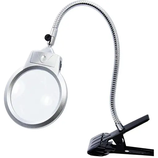 Лупа двойная на гибкой ноге с зажимом MG15122-C с LED-подсветкой (большая лупа d=125 мм, 2x; малая лупа d=26 мм, 6x) - фото 1