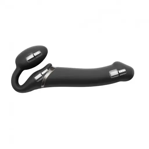 Безремневий страпон Strap-On-Me Vibrating Black L регульований з вібрацією та з пультом ДК діаметр 3.7 см - фото 3