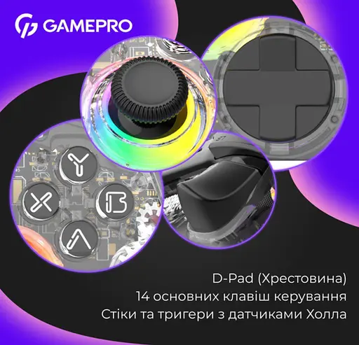 Геймпад джойстик GamePro GP-X13-T Xinput Bluetooth/2.4G/USB (Switch/PC/iOS/Android) Transparent - фото 11